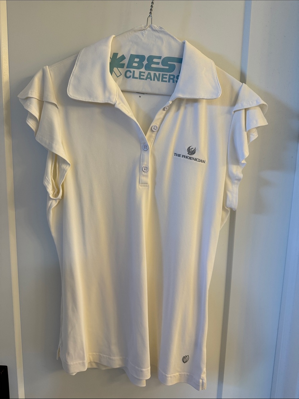 Women’s White Polo with Ruffle Sleeves - The Providence Collection